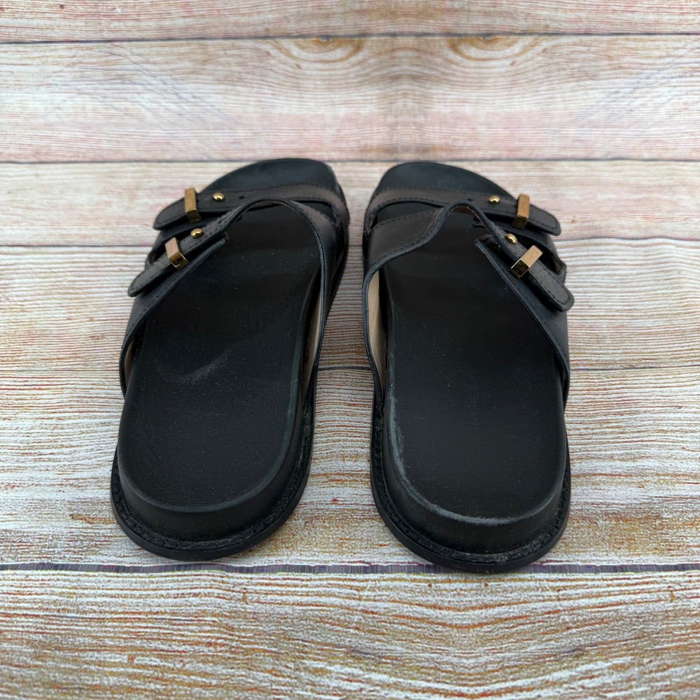 Cole Haan Marisol Footbed Sandals Black Leather Gold Buckle Slides‎ W31882 W 10 - Picture 6 of 8